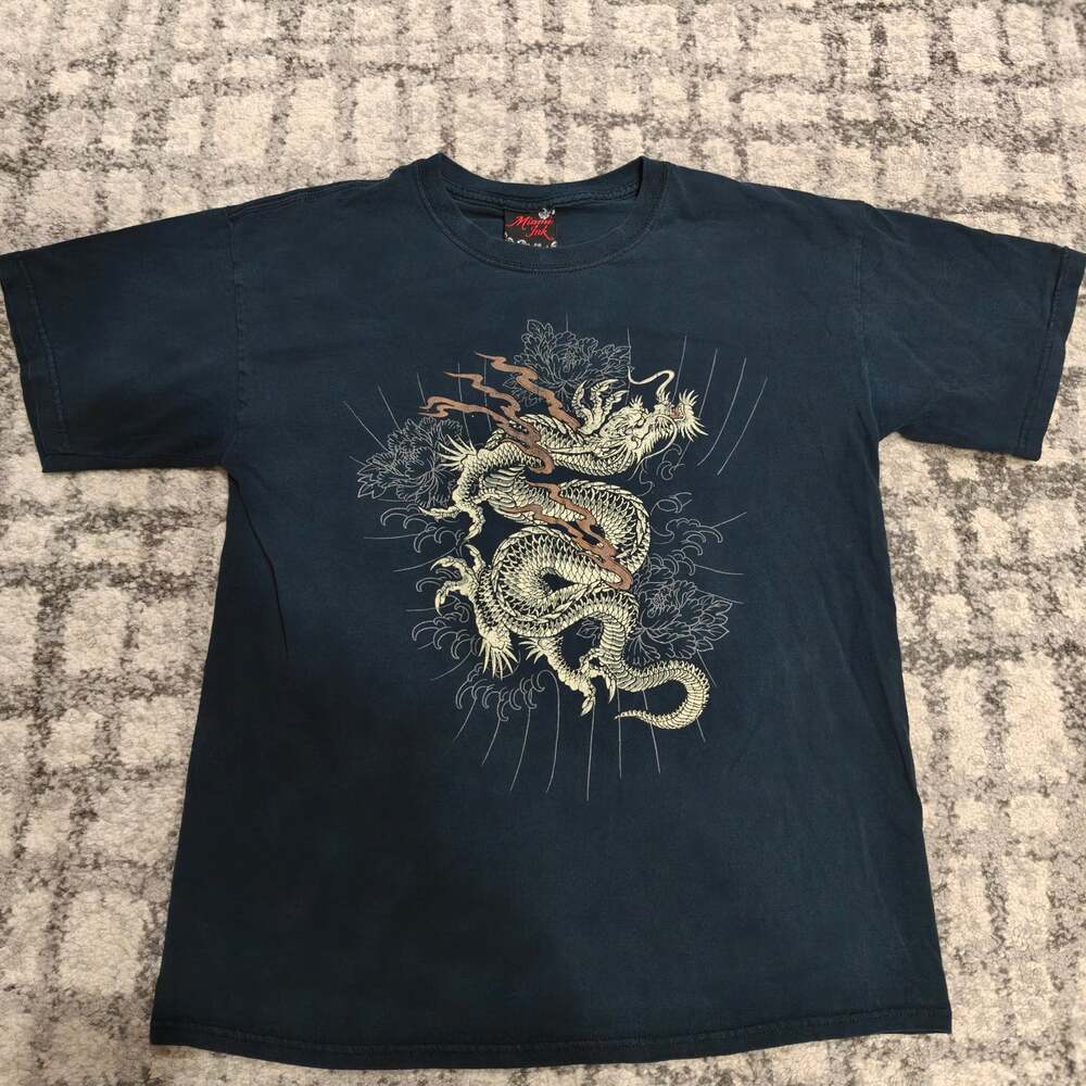 Vintage Y2K Miami Ink Dragon Tattoo T-Shirt Mens Large Black Graphic Tee